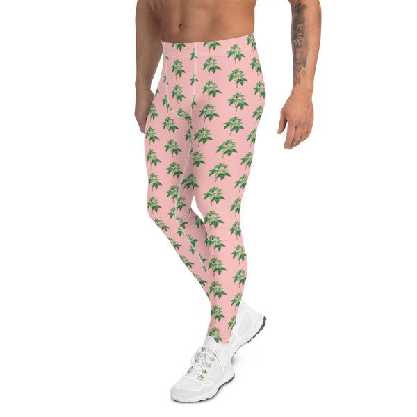 Pastel Pink Floral Men's Leggings, Best Floral Mens Leggings Flower Meggings, Designer Print Sexy Meggings Men's Workout Gym Tights Leggings, Men's Compression Tights Pants - Made in USA/ EU/ MX (US Size: XS-3XL) 