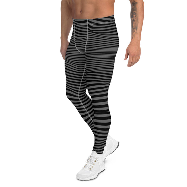 Black Grey Curvy Men's Leggings, Great Wave Abstract Pattern Designer Print Sexy Meggings Men's Workout Gym Tights Leggings, Men's Compression Tights Pants - Made in USA/ EU/ MX (US Size: XS-3XL) Patterned&nbsp;Leggings For Men, Tights Workout, Men's Compression Pants, Mens Festival Leggings, Mens Leggings Fashion, Mens Tights