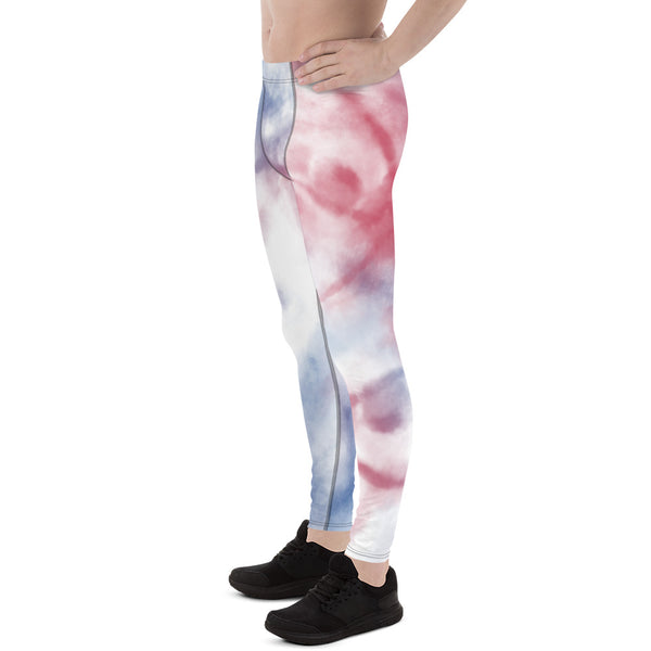 Red Blue Tie Dye Meggings, Tie Dye Party Men's Tights, Best High Quality Designer Print Sexy Meggings Men's Workout Gym Tights Leggings, Men's Compression Tights Pants - Made in USA/ EU/ MX (US Size: XS-3XL) Tie Dye Festival Meggings, Tie Dye Workout Party Leggings Outfits 