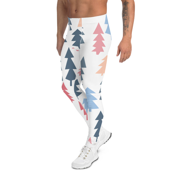 Christmas Tree Festive Men's Leggings, Green and Blue Xmas Tree Festive Xmas Party Holiday Men's Leggings, Designer Premium Quality Men's Workout Gym Tights Leggings, Men's Compression Tights Pants - Made in USA/ EU/ MX (US Size: XS-3XL) 