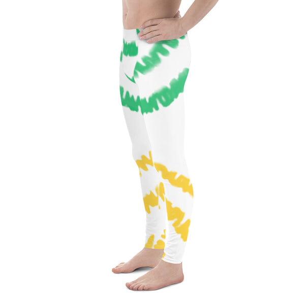 Green Yellow Tie Dye Meggings, Tie Dye Party Men's Tights, Best High Quality Designer Print Sexy Meggings Men's Workout Gym Tights Leggings, Men's Compression Tights Pants - Made in USA/ EU/ MX (US Size: XS-3XL) Tie Dye Festival Meggings, Tie Dye Workout Party Leggings Outfits 