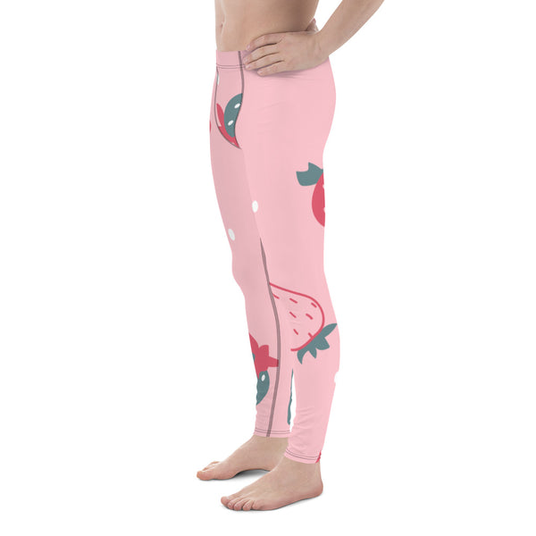 Strawberry Pink Best Men's Leggings, Cute Strawberry Abstract Pink Print Sexy Meggings Men's Workout Gym Tights Leggings, Men's Compression Tights Pants - Made in USA/ EU/ MX (US Size: XS-3XL)&nbsp;