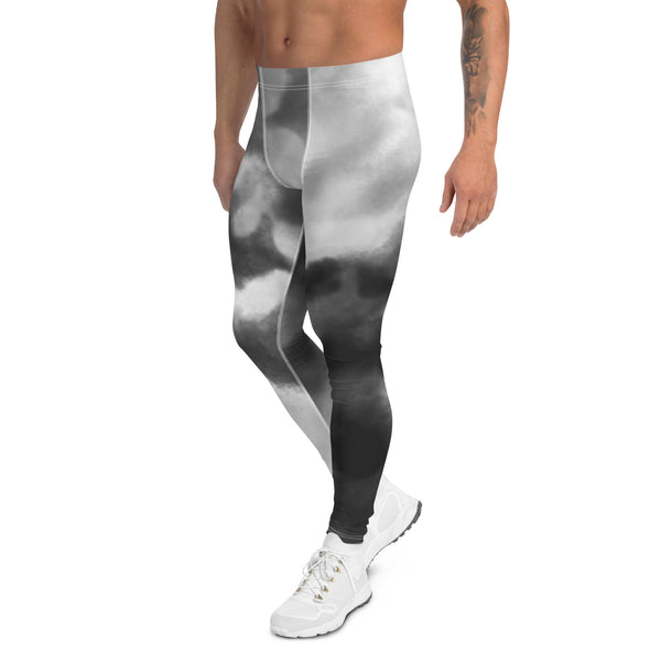 Grey Abstract Premium Men's Leggings, Grey Clouds Cute Abstract Designer Print Sexy Meggings Men's Workout Gym Tights Leggings, Men's Compression Tights Pants - Made in USA/ EU/ MX (US Size: XS-3XL) 
