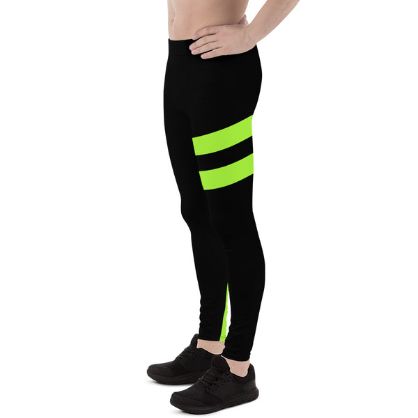 Neon Green Best Men's Leggings, Neon Green and Black Striped Designer Print Sexy Meggings Men's Workout Gym Tights Leggings, Men's Compression Tights Pants - Made in USA/ EU/ MX (US Size: XS-3XL)&nbsp;