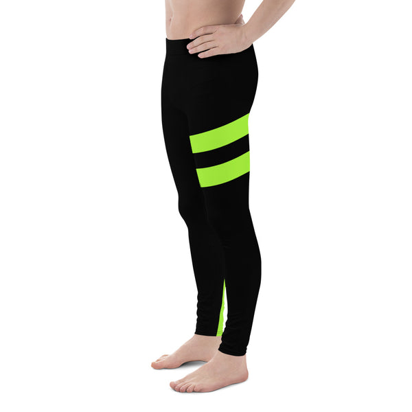 Neon Green Best Men's Leggings, Neon Green and Black Striped Designer Print Sexy Meggings Men's Workout Gym Tights Leggings, Men's Compression Tights Pants - Made in USA/ EU/ MX (US Size: XS-3XL)&nbsp;