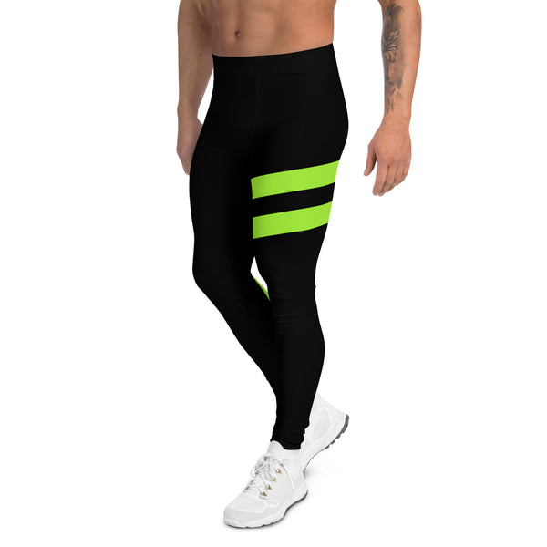 Neon Green Best Men's Leggings, Neon Green and Black Striped Designer Print Sexy Meggings Men's Workout Gym Tights Leggings, Men's Compression Tights Pants - Made in USA/ EU/ MX (US Size: XS-3XL)&nbsp;