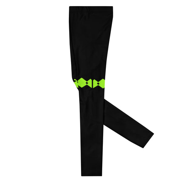 Green Patterned Men's Leggings, Black Neon Green Modern Meggings - Sexy Meggings Men's Workout Gym Tights Leggings, Men's Compression Tights Pants - Made in USA/ EU/ MX (US Size: XS-3XL) 