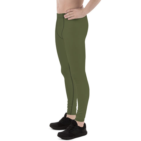 Dirty Green Solid Men's Leggings, Solid Dark Green Solid Color Best Modern Sexy Meggings Men's Workout Gym Sports Running Tights Leggings, Men's Compression Tights Pants - Made in USA/ EU/MX (US Size: XS-3XL)