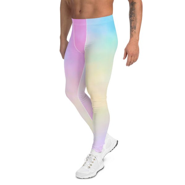 Pastel Pink Abstract Men's Leggings, Abstract Designer Print Sexy Meggings Men's Workout Gym Tights Leggings, Men's Compression Tights Pants - Made in USA/ EU/ MX (US Size: XS-3XL) 