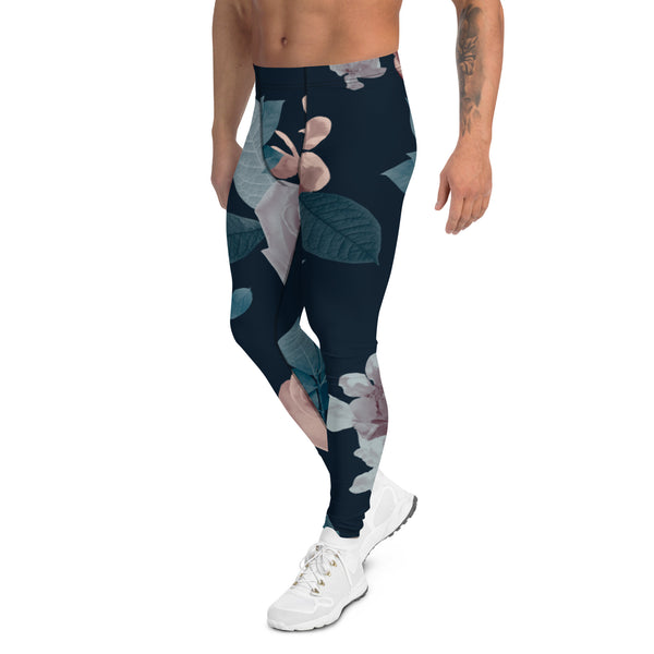 Rose Romantic Floral Men's Leggings, Flower Printed Designer Meggings Compression Tights-Made in USA/EU/MX