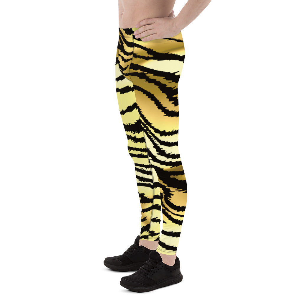 Brown Tiger Striped Men's Leggings, Classic Brown Tiger Leggings, Brown  Tiger Pants For Men - Made in USA/EU/MX