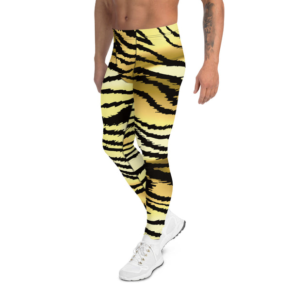 Brown Tiger Striped Men's Leggings, Classic Brown Tiger Leggings, Brown Tiger Pants For Men - Made in USA/EU/MX