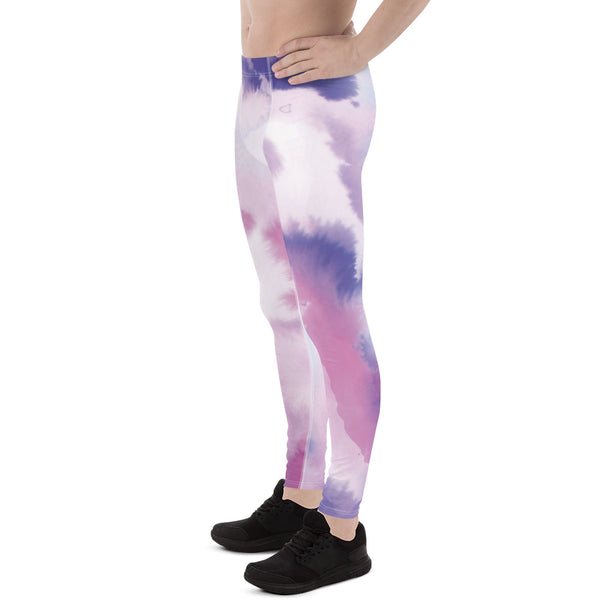 Pink Purple Abstract Men's Leggings, Mixed Colorful Designer Print Sexy Meggings Men's Workout Gym Tights Leggings, Men's Compression Tights Pants - Made in USA/ EU/ MX (US Size: XS-3XL) 