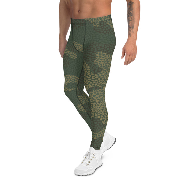 Green Camouflaged Printed Men's Leggings, Camouflaged Military Print Best Designer Men's Leggings - Made in USA/EU/MX