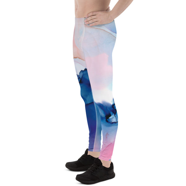 Abstract Blue Men's Leggings, Blue Pink Purple Abstract Designer Print Sexy Meggings Men's Workout Gym Tights Leggings, Men's Compression Tights Pants - Made in USA/ EU/ MX (US Size: XS-3XL) 