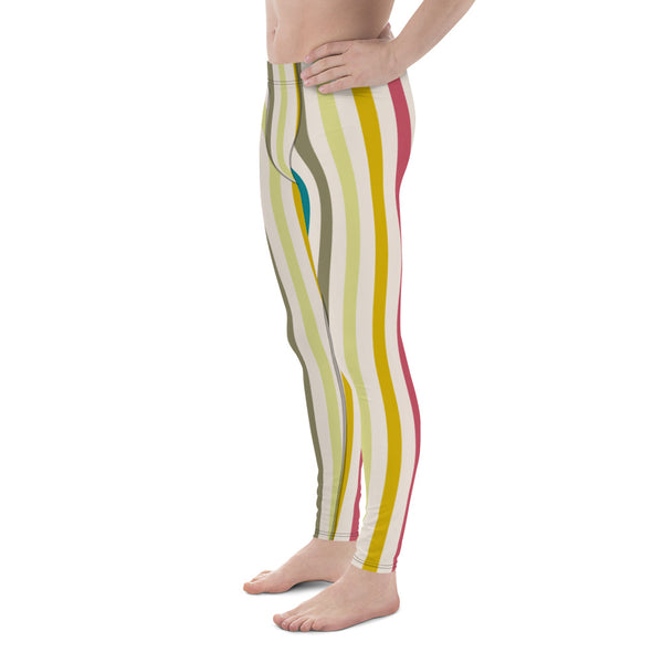 Vertical Striped Retro Style Tights, Vertical Striped Meggings Compression Tights For Men- Made in USA/EU/MX