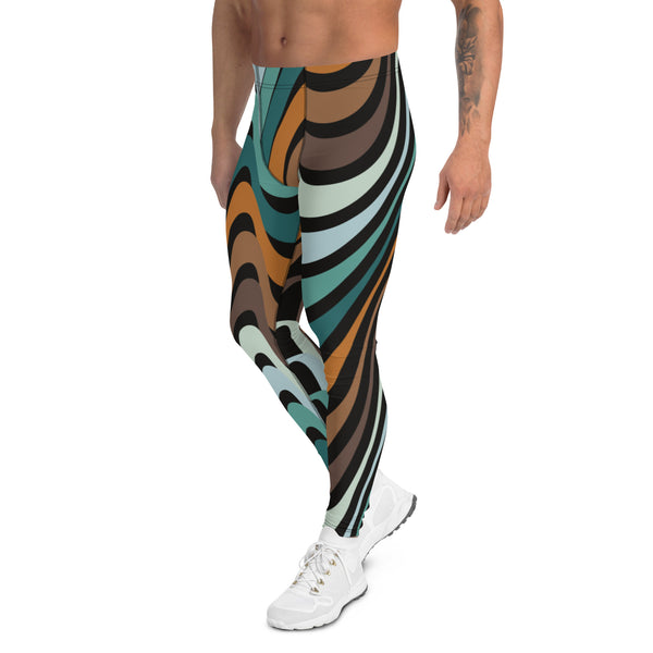 Retro Waves Men's Leggings, Colorful Multi-Colored Wavy Print Designer Men's Leggings Tights Pants - Made in USA/EU/MX (US Size: XS-3XL)&nbsp;Sexy Meggings Men's Workout Gym Tights Leggings