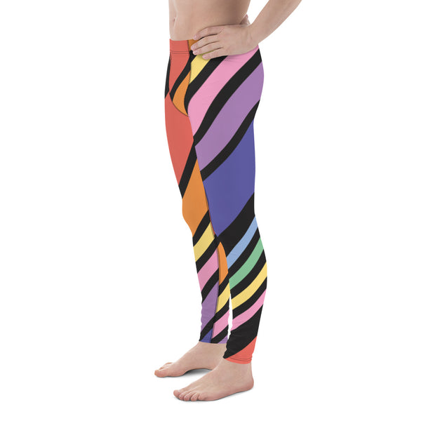 Colorful Diagonally Striped Meggings, Diagonal Striped Best Multicolored Abstract Designer Print Sexy Meggings Men's Workout Gym Tights Leggings, Men's Compression Tights Pants - Made in USA/ EU/ MX (US Size: XS-3XL)&nbsp;