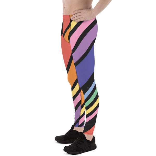 Colorful Diagonally Striped Meggings, Diagonal Striped Best Multicolored Abstract Designer Print Sexy Meggings Men's Workout Gym Tights Leggings, Men's Compression Tights Pants - Made in USA/ EU/ MX (US Size: XS-3XL)&nbsp;