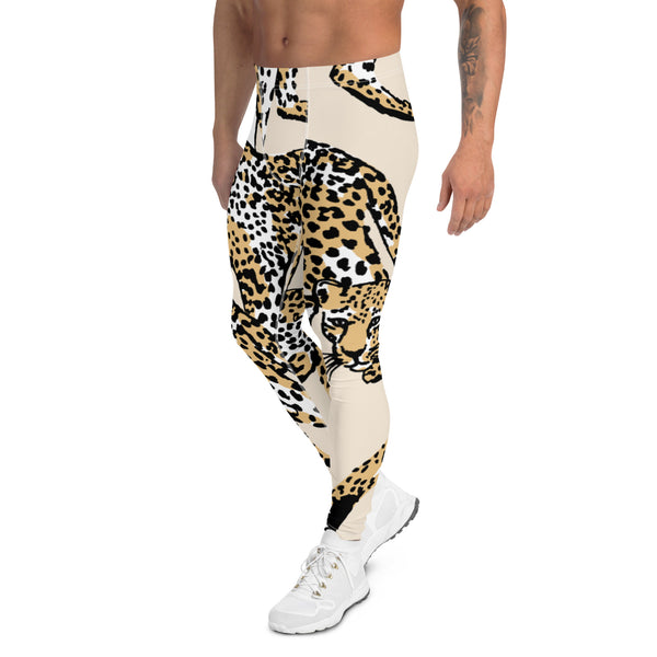 Nude Leopard Print Men's Leggings, Brown Animal Leopard Print Best Designer Meggings Tights-Made in USA/EU/MX