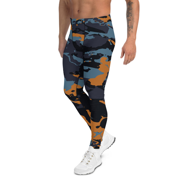 Black Brown Camo Men's Leggings, Camouflaged Military Print Premium Classic Elastic Comfy Men's Leggings Fitted Tights Pants - Made in USA/MX/EU (US Size: XS-3XL) Spandex Meggings Men's Workout Gym Tights Leggings, Compression Tights, Kinky Fetish Men Pants