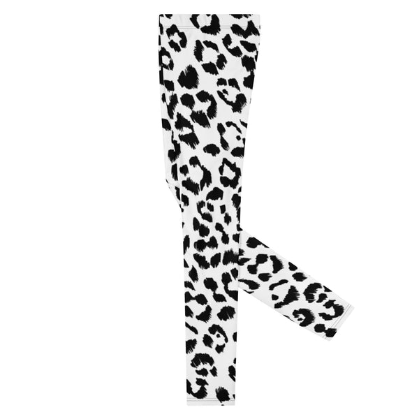 White Black Leopard Men's Leggings, Animal Leopard Print Best Designer Meggings Tights-Made in USA/EU/MX