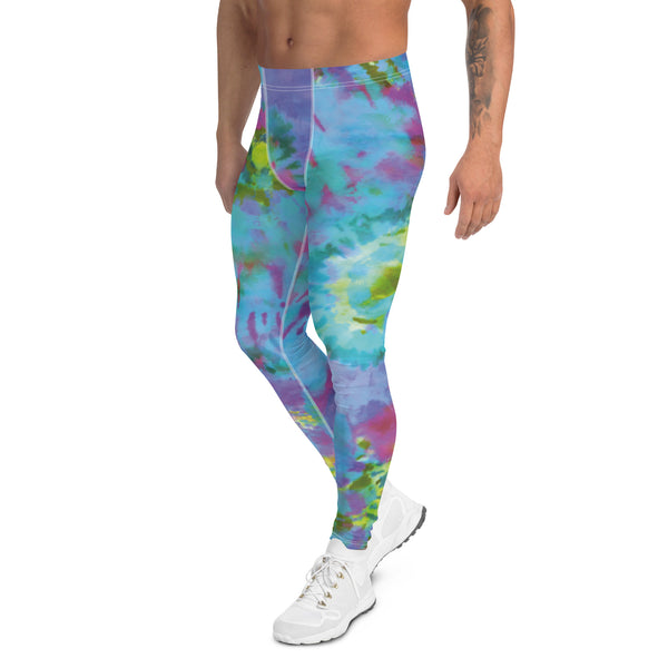 Colorful Tie Dyed Men's Leggings, Mens Tie Dye Pants, Colorful Abstract Tie Dye Designer Print Sexy Meggings Men's Workout Gym Tights Leggings, Men's Compression Tights Pants - Made in USA/ EU/ MX (US Size: XS-3XL) Tie Dye Clothes, Tie Dye Leggings