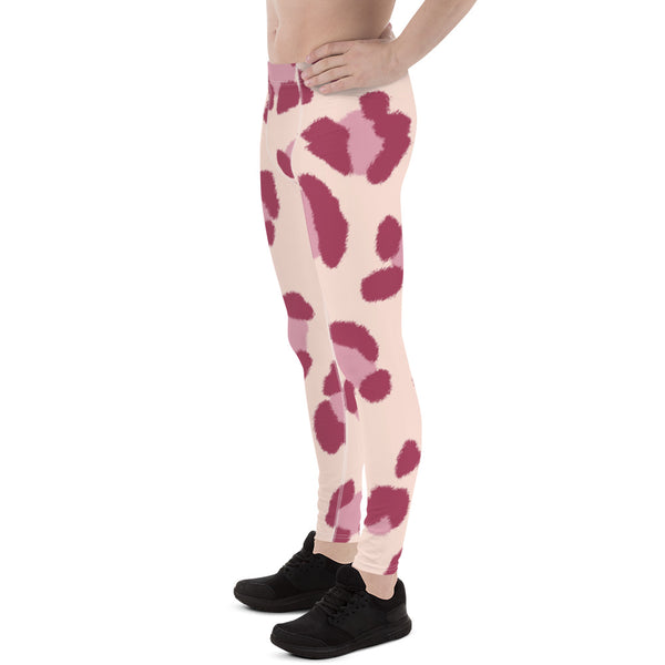 Pink Leopard Men's Leggings, Pink Purple Animal Leopard Print Designer Sexy Meggings Men's Workout Gym Tights Leggings, Men's Compression Tights Pants - Made in USA/ EU/ MX (US Size: XS-3XL) 