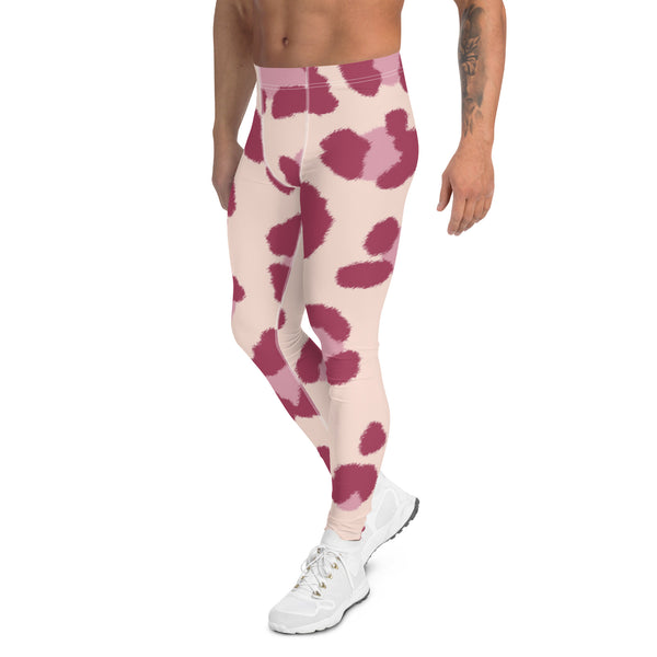 Pink Leopard Print Men's Leggings, Animal Leopard Print Best Designer Meggings Tights-Made in USA/EU/MX