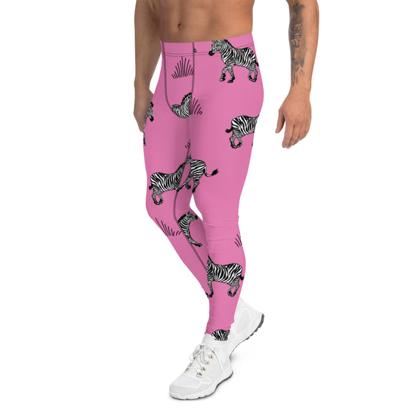 Pink Zebra Print Men's Leggings, Zebra Animal Designer Print Sexy Meggings Men's Workout Gym Tights Leggings, Men's Compression Tights Pants - Made in USA/ EU/ MX (US Size: XS-3XL)&nbsp;