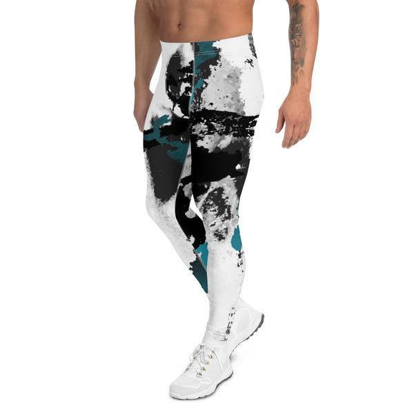White Black Abstract Men's Leggings, Abstract Best Designer Print Sexy Meggings Men's Workout Gym Tights Leggings, Men's Compression Tights Pants - Made in USA/ EU/ MX (US Size: XS-3XL) 