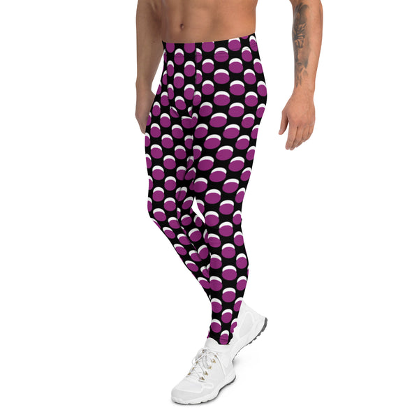 Black Purple Dotted Men's Leggings, Dots Pattern Abstract Designer Print Sexy Meggings Men's Workout Gym Tights Leggings, Men's Compression Tights Pants - Made in USA/ EU/ MX (US Size: XS-3XL)&nbsp;