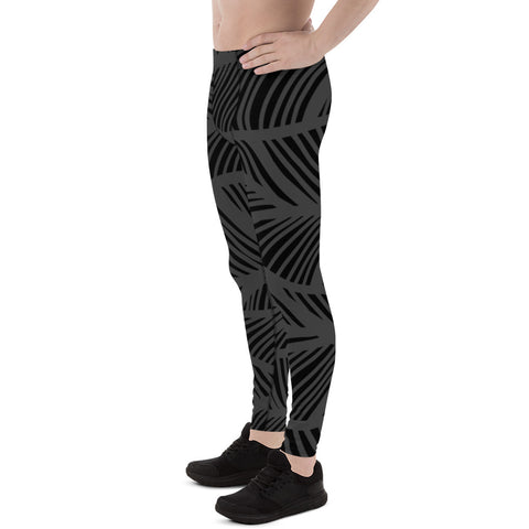 Black Grey Abstract Men's Leggings, Black and Grey Abstract Designer Print Sexy Meggings Men's Workout Gym Tights Leggings, Men's Compression Tights Pants - Made in USA/ EU/ MX (US Size: XS-3XL) 