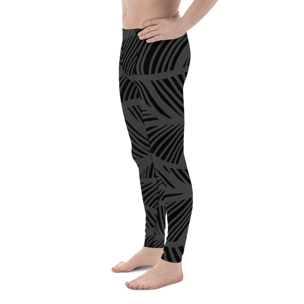 Black Grey Abstract Men's Leggings, Black and Grey Abstract Designer Print Sexy Meggings Men's Workout Gym Tights Leggings, Men's Compression Tights Pants - Made in USA/ EU/ MX (US Size: XS-3XL) 