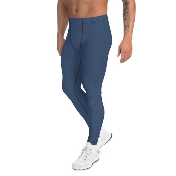 Dark Blue Color Men's Leggings, Modern Solid Blue Color Designer Spandex Men's Tights/Leggings- Made in USA/ MX/ EU