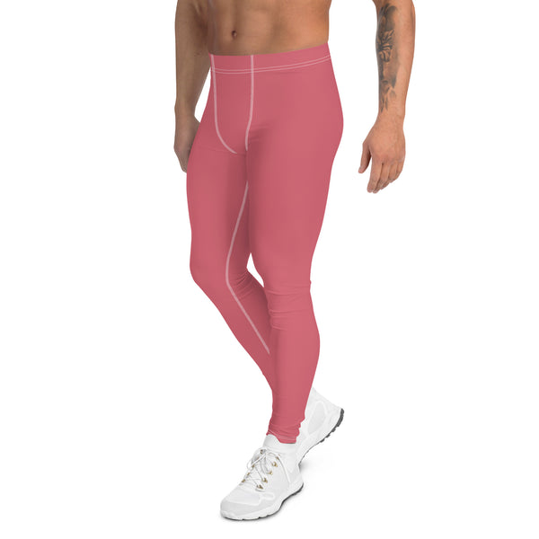 Peach Pink Color Men's Leggings, Solid Pink Color Premium Quality Best Designer Men's Leggings - Made in USA/EU/MX