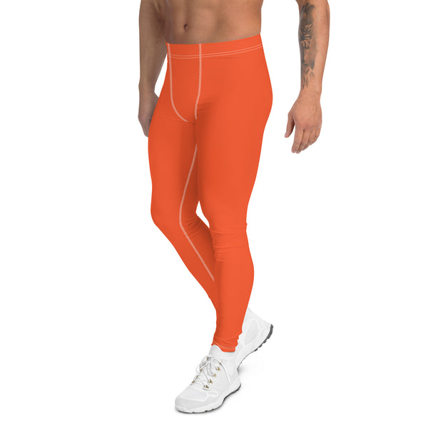 Bright Orange Color Men's Leggings, Solid Orange Color Premium Designer Men's Tight Pants - Made in USA/EU/MX