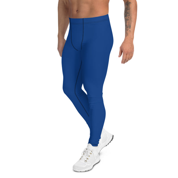 Navy Blue Color Men's Leggings, Modern Solid Blue Color Designer Spandex Men's Tights/Leggings- Made in USA/ MX/ EU