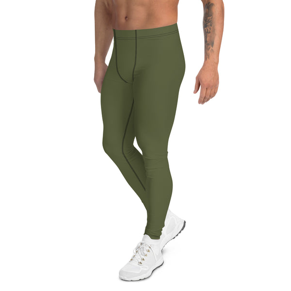 Dirty Green Color Men's Leggings, Solid Color Green Premium Designer Men's Tight Pants - Made in USA/EU/MX