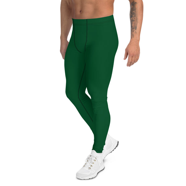 Forest Green Color Men's Leggings, Solid Color Green Premium Designer Men's Tight Pants - Made in USA/EU/MX
