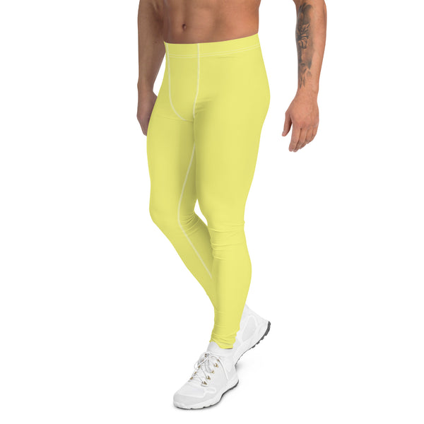 Bright Yellow Color Best Meggings, Solid Yellow Color Premium Designer Men's Tight Pants - Made in USA/EU/MX