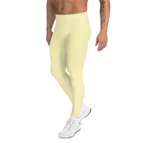 Pale Yellow Color Meggings, Solid Yellow Color Premium Designer Men's Tight Pants - Made in USA/EU/MX
