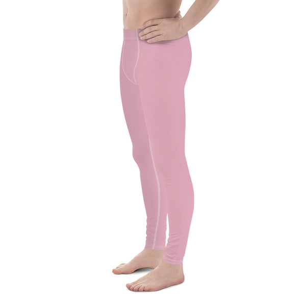 Pale Pink Nude Meggings, Solid Pink Color Print Premium Classic Elastic Comfy Men's Leggings Fitted Tights Pants - Made in USA/MX/EU (US Size: XS-3XL) Spandex Meggings Men's Workout Gym Tights Leggings, Compression Tights, Kinky Fetish Men Pants