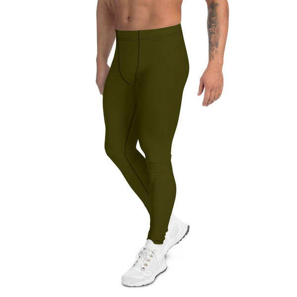 Army Green Color Meggings, Solid Color Green Premium Designer Men's Tight Pants - Made in USA/EU/MX