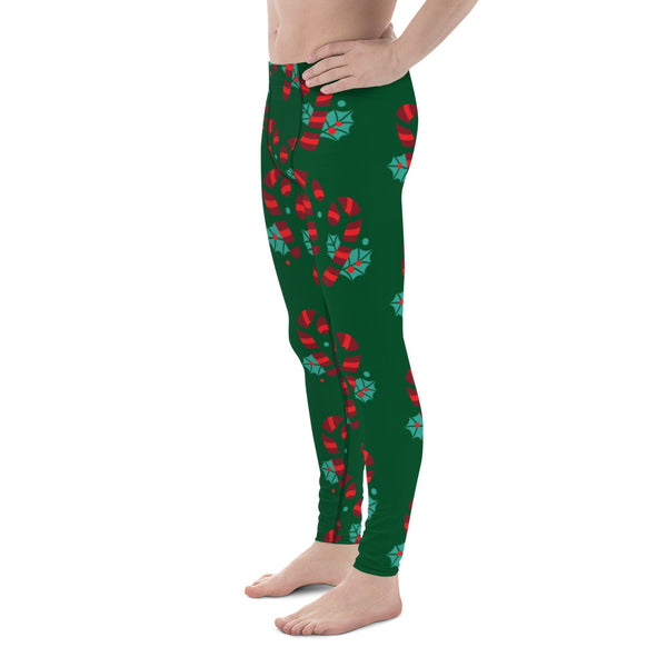 Red Candy Cane Meggings, Green and Red Colorful Christmas Candy Cane Men's tights, Best Designer Christmas Candy Cane Print Sexy Meggings Men's Workout Gym Tights Leggings, Men's Compression Tights Pants - Made in USA/ EU/ MX (US Size: XS-3XL) 