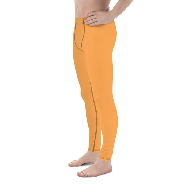 Orange Solid Color Men's Leggings, Best Orange Color&nbsp;Sexy Meggings Men's Workout Gym Tights Leggings, Men's Compression Tights Pants - Made in USA/ EU/ MX (US Size: XS-3XL)&nbsp;