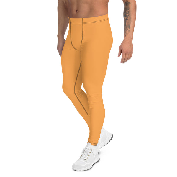 Orange Solid Color Men's Leggings, Best Orange Color&nbsp;Sexy Meggings Men's Workout Gym Tights Leggings, Men's Compression Tights Pants - Made in USA/ EU/ MX (US Size: XS-3XL)&nbsp;
