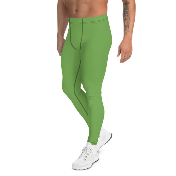 Green Solid Color Men's Leggings, Pastel Green Color Best Sexy Meggings Men's Workout Gym Tights Leggings, Men's Compression Tights Pants - Made in USA/ EU/ MX (US Size: XS-3XL) 