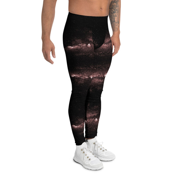 Pink Galaxies Men's Leggings, Space Galaxies Designer Print Sexy Meggings Men's Workout Gym Tights Leggings, Men's Compression Tights Pants - Made in USA/ EU/ MX (US Size: XS-3XL) 