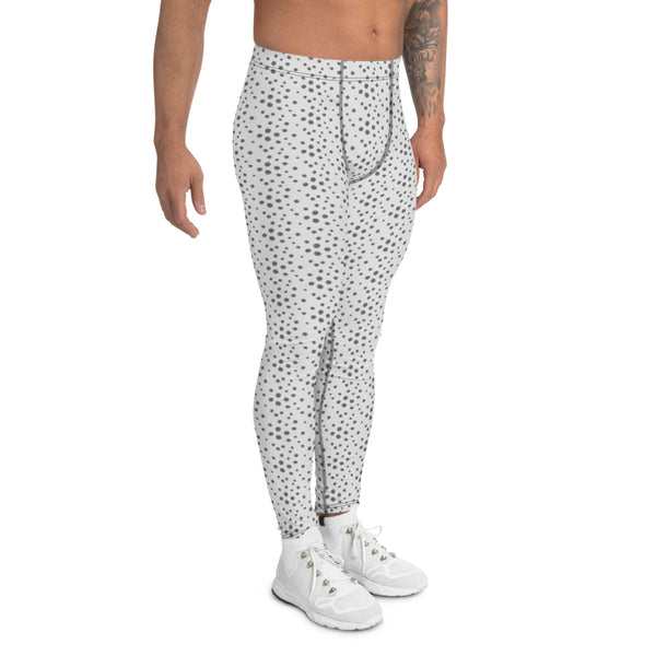 Grey Dotted Men's Leggings, Abstract White Gray Modern Men's Leggings Compression Tights For Men, Hawaiian Style Men's Tights, Sexy Meggings Men's Workout Gym Tights Leggings, Men's Compression Tights Pants - Made in USA/ EU/ MX (US Size: XS-3XL) 